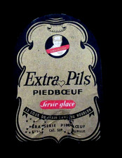 Vintage Beer Label Extra Pils Piedboeuf Servir Glace Belgium Rare