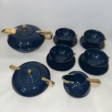 MARIAGE FRERES Tea Pot Creamer Sugar Pot Cup Saucer 4 Set Blue