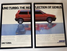 FRAMED Original 1986 Fiat Uno Turbo ie Red Magazine Advert Poster Man Cave Retro