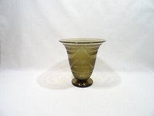 ANTIQUE SCHNEIDER ART DECO SMOKED GLASS GEOMETRIC DECOR TULIP VASE 