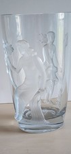 1940 Verlys Carl Schultz Crystal Glass Vase Frosted Figures Summer Winter 8 1/4"