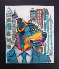 Tableau chien doberman malinois Rottweiler Dog 21x26cm/feuille signé S.dez