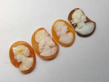 SUPERBE LOT DE 4 CAMÉES COQUILLAGE REPRÉSENTANT BUSTE DE JEUNE FEMME & HOMME