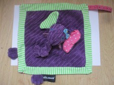 Doudou plat carré éléphant les déglingos vert violet rose rayé