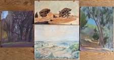 Paintings lot of 4 drawings by Ed. Panetier (1884-1965) Provence Côte d'Azur