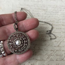 Pendentif Argent Marcassites et Nacre 1900 Poinçon Tête Sanglier Collier Argent