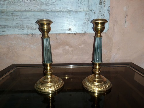 Paire bougeoirs tole - de,
