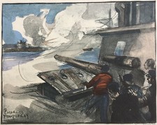 Charles Fouqueray Combat du bateau-piège "Suffolk-Coast" Gravure couleur v. 1920