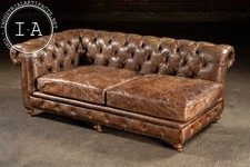 Leather Chaise Lounge on Casters in Brown