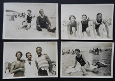 x4 old photos (5.8 x 8.5 cm) FAMILY AT THE BEACH (circa 1930-1940)