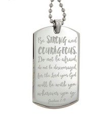 Joshua 1:9 Jesus Christ Bible Engraved Dog Tag Pendant Necklace Christian