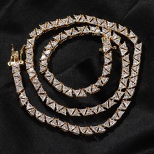 38Ct Lab-Created Trillian Cut Diamond Yellow Gold Plated Tennis Women's Necklace