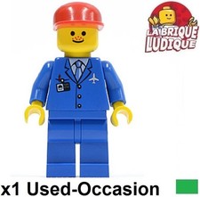 Lego Minifig City Pilot Airplane Steward Blue Freckle Figure air026 USED