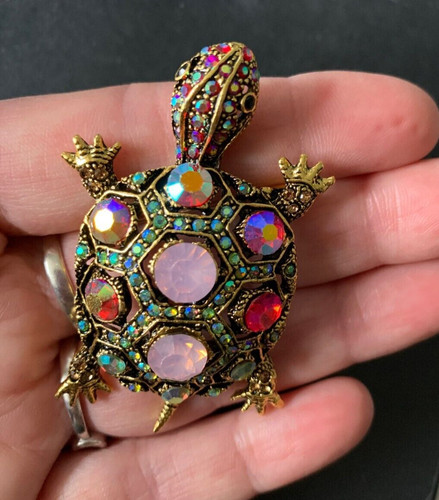 Broche tortue 6cm - 6cm,, zircons