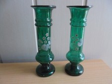 Pair of Small Mouth Blown Enameled Glass Vases