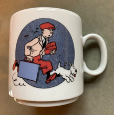 RARE Vintage TINTIN & SNOWY Fox Terrier Porcelain Mug HERGES AXIS Paris France