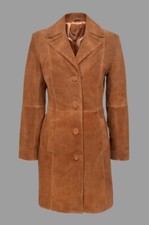 Femmes Brun Véritable Daim Agneau Cuir Longueur Genou Classique Designer Fashion