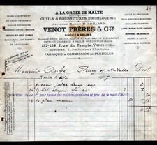 "PARIS (III°) WATCHMAKING TOOLS / A LA CROIX DE MALTE ""H. BRILLARD / VENOT""