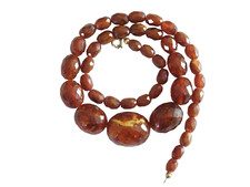 Collier D'Olives En Ambre Cognac Facetté 34,6 G/50,5 Cm/Olives Jusqu'à 2,6 Cm