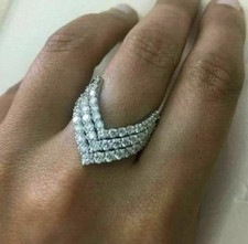 2.70 Ct Round Real Moissanite Engagement Chevron Ring 14K White Gold Plated