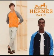 Hermès Teddy Blouson Stadium Jacket Orange Cotton Used Stylish Light-Weight
