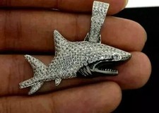 2 CT Round Cut Natural Moissanite Shark Men's Pendant 14k White Gold Finish