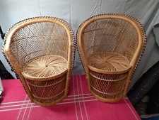 Pair of Vintage Rattan and Wicker Small Armchairs