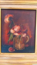 Flower pot painting signed. Peinture pot de fleur signée