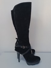 Bottes d’hiver sexy à talons hauts en daim noir Fiorangelo pour femme...