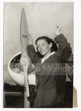 The woman pilot Madeleine Vernaz poses in front of her Wassmer-Jodel D120 - photo 1957