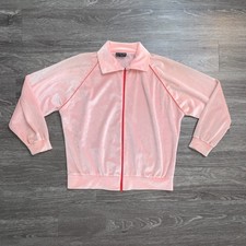 Vintage 80s Womens Moulin Rouge New York Pink Velour Zip Track Jacket Sz. XL