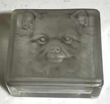 LALIQUE CHIEN pomeranian DOG Gray FROSTED CRYSTAL TRINKET BOX Unsigned