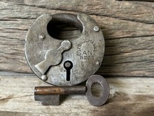 Rare Vintage Ancien Sant Regd Unique Rond Forme Rustique Fer Cadenas Avec Clé