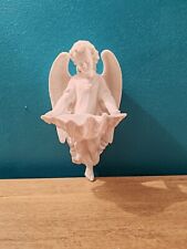 Rare Ancien Bénitier ange et coquillage en biscuit blanc Signé A Saisir 