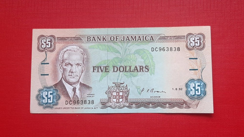 Billet jamaïque 5 dollars - billet, ,
