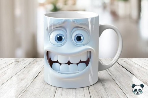 Coffee mug sarcastic face - face, 3d