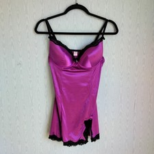 Native Intimates 36C Stretch Satin Underwire Chemise Purple Lace Whimsigoth 