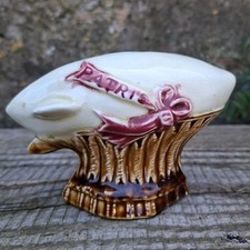 Ancienne tirelire à casser  barbotine Onnaing Zeppelin Patrie ballon dirigable