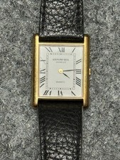 RAYMOND WEIL Watch Mens Black Leather 18K Gold Electroplated Tank Swiss 5767