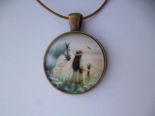 Collier bronze cabochon cheval - bronze,
