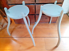 Pair graceful painted vintage side tables/stands in Farrow & Ball Pigeon grey