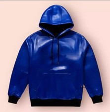Veste en cuir bomber bleu à