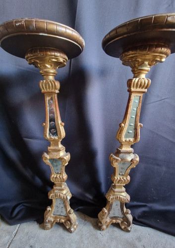 Paire porte torchères bois - porte-torchères,
