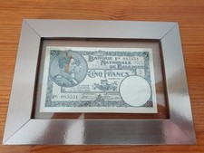Billet de cinq francs Belge de 1926 encadré 14x19 cm