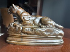 Antique Early 20th Cent. French Bronze Panther Cougar Cat Sculpture Artist BARYE