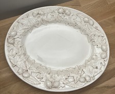 Barbotine Grand Plat Ovale De Présentation Céramique Blanche Décor Feuille Gland