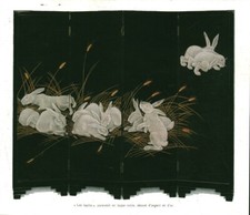 Antique Rabbits Screen Black Lacquer Silver Gold 1927 Magazine Document