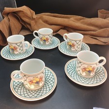 5 Villeroy & Boch Ceramic Coffee Cups & Saucers Vintage Basketball Model