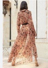 Mes Demoiselles x Free People Maxi Dress 1 Womens Brown Sheer Boho 70s Hipster