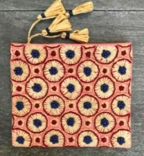 CHICOSOLEIL POCHETTE RAPHIA BOHEME ETHNIQUE POMPON NEUVE/ETIQUETTE